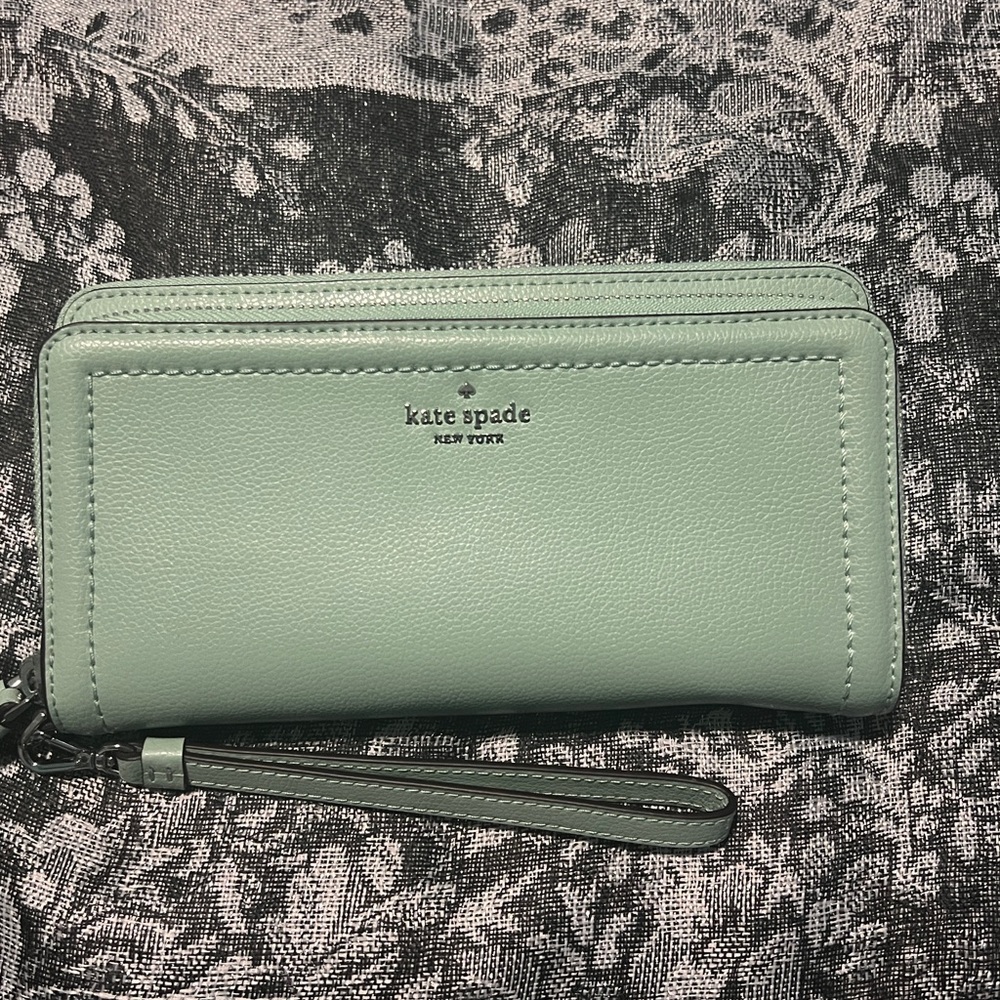 kate spade mint green leather wristlet wallet